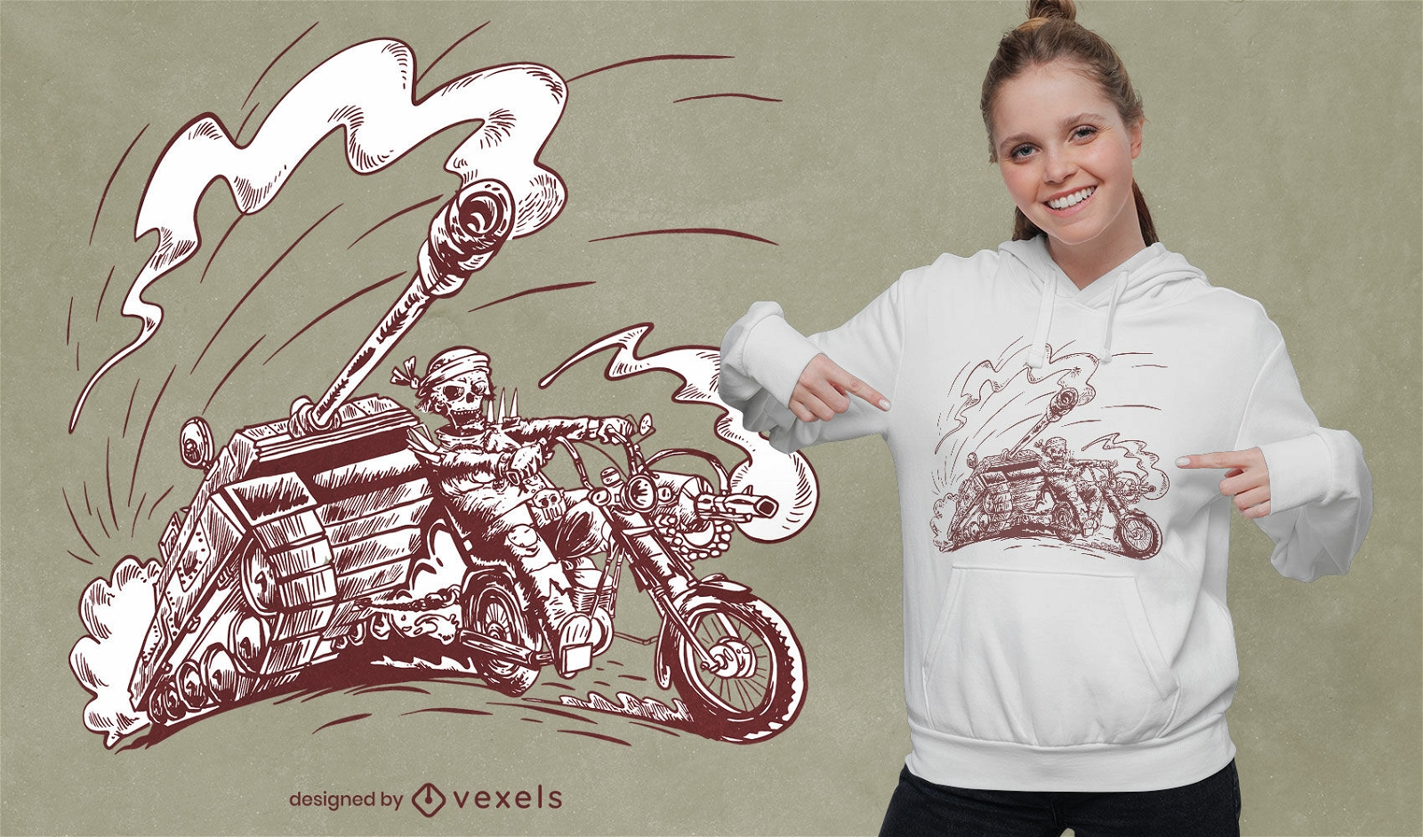 Esqueleto em design de camiseta de motocicleta