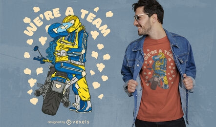 Diseño de camiseta de pareja de motociclistas enamorados.