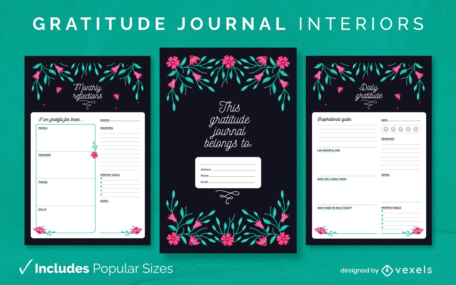 Gratitude floral Journal Design Template KDP