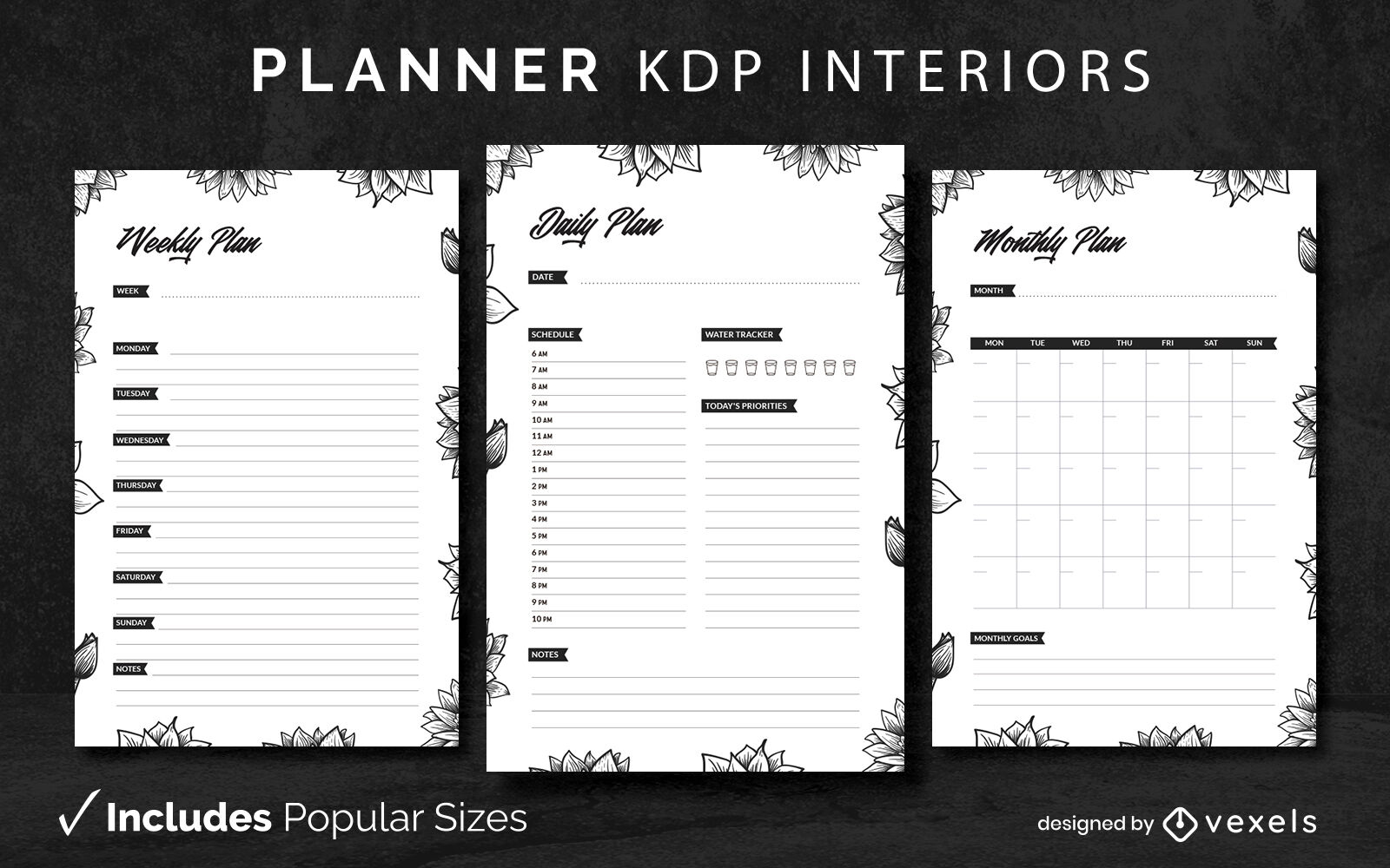 Diseño de diario de planificador floral Modelo KDP