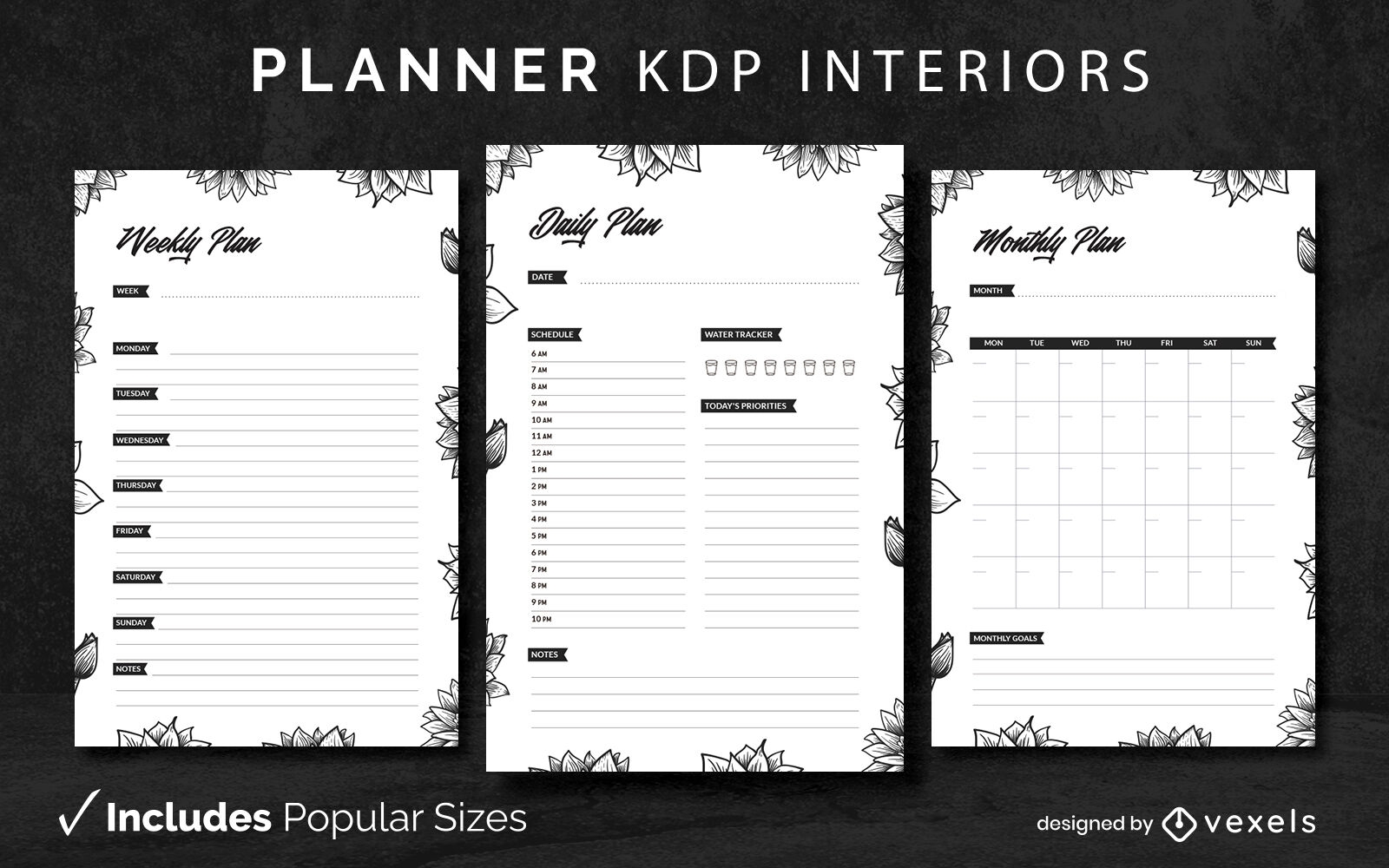 Floral planner Diary Design Template KDP