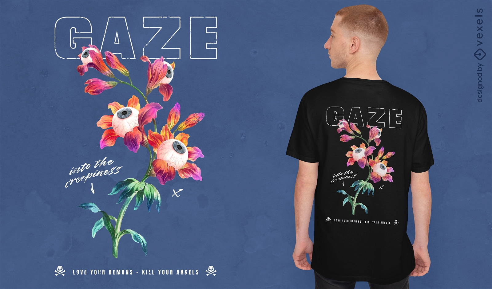 Augäpfel und Blumen PSD-T-Shirt-Design