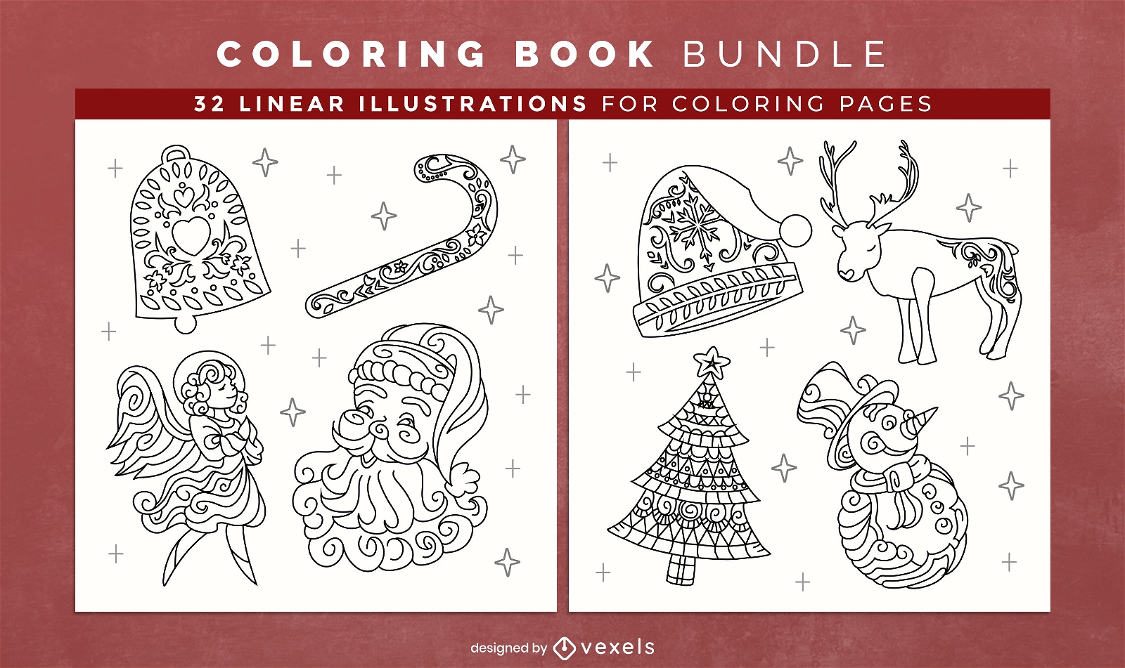 Páginas de design de livro para colorir de férias de Natal