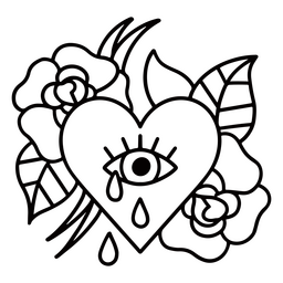 Traditional stroke tattoo heart crying PNG Design
