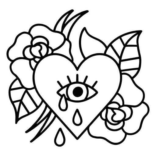 Tradicional trazo tatuaje corazón llorando Diseño PNG