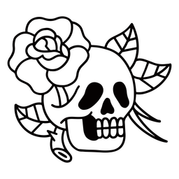 Traditional stroke tattoo skull rose PNG Design
