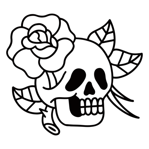 Rosa de caveira de tatuagem de traçado tradicional Desenho PNG