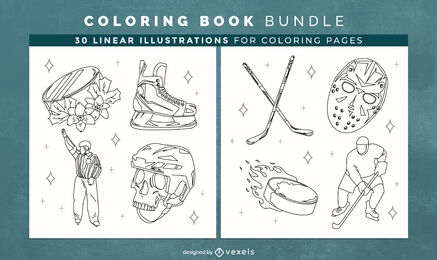 Ice hockey elements Coloring Book Design Pages