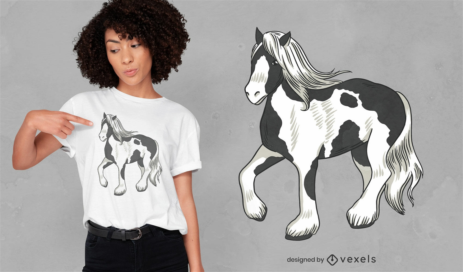 Design de t-shirt de animal bonito com pintas de cavalo