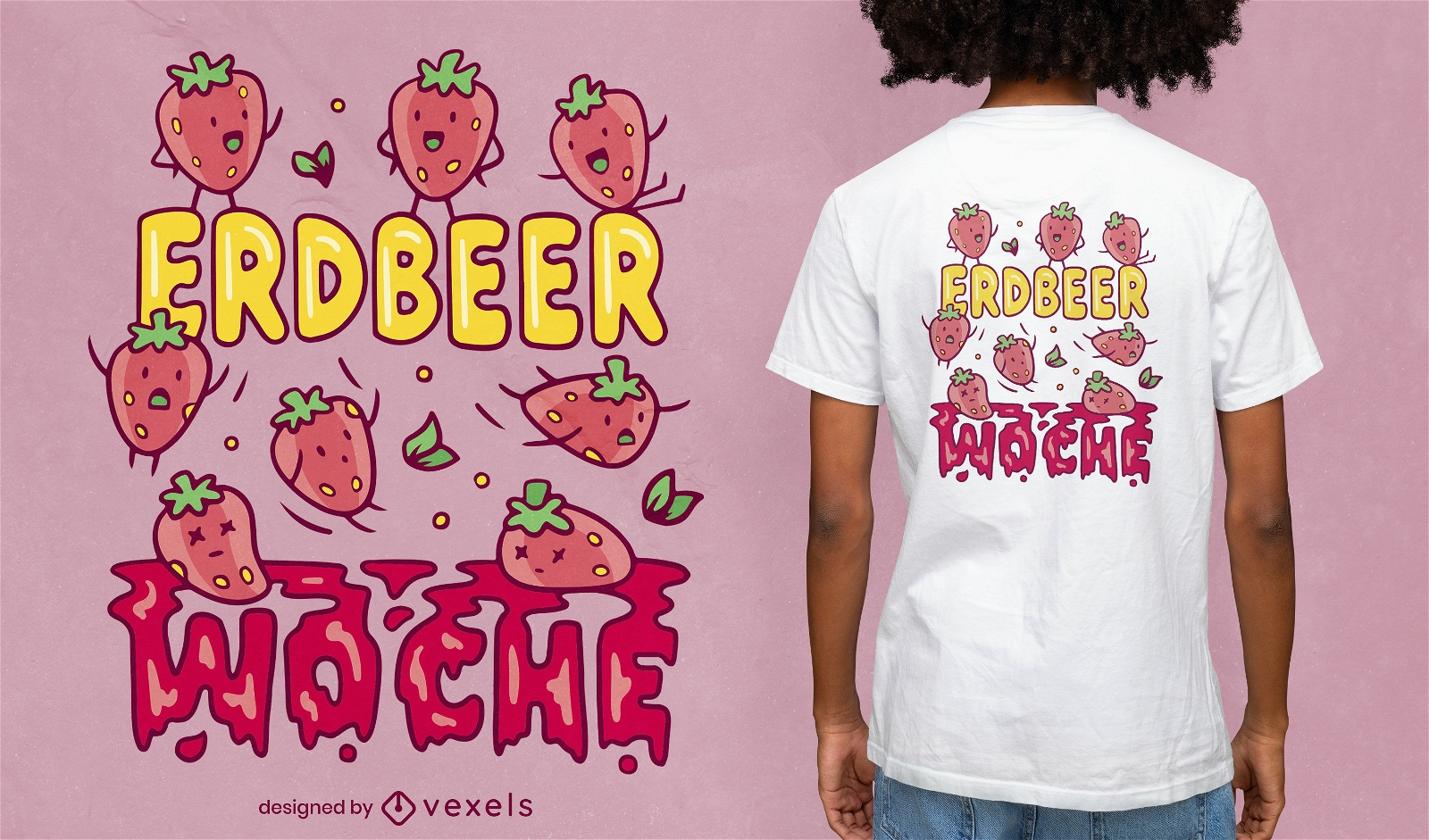 Cartoon Erdbeerfrüchte T-Shirt Design