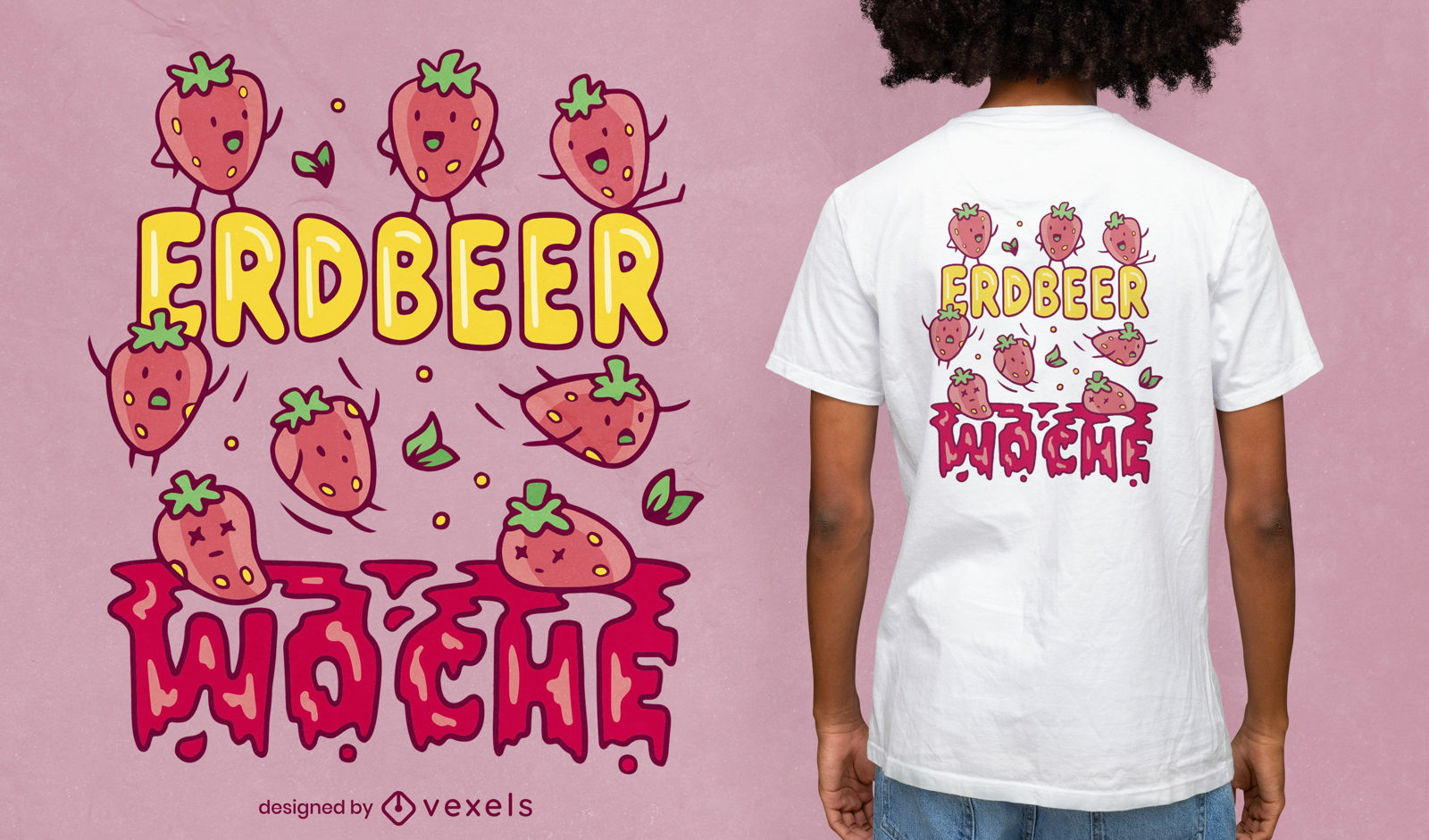 Desenho de t-shirt com frutas morango