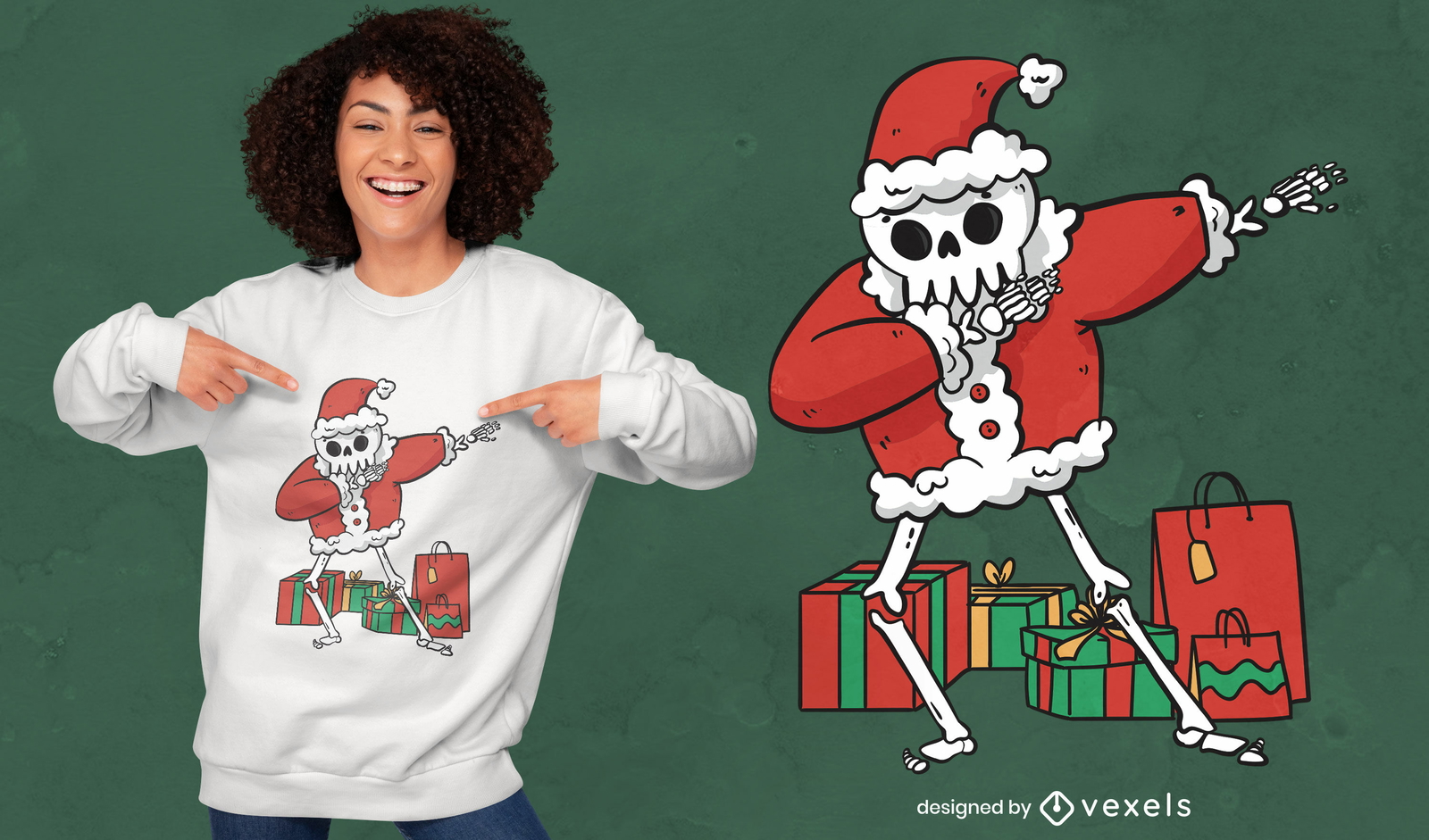 Diseño de camiseta esqueleto santa claus dabbing