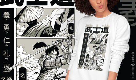 Design de camiseta de samurai japonês