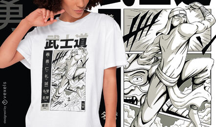 Diseño de camiseta japonesa bushido jump