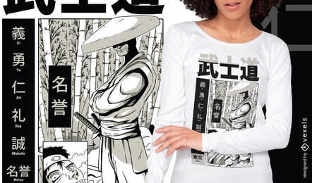 Design de camisetas de samurai com tema japonês