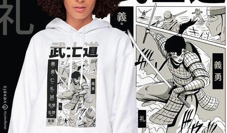 Samurai character fighting t-shirt design