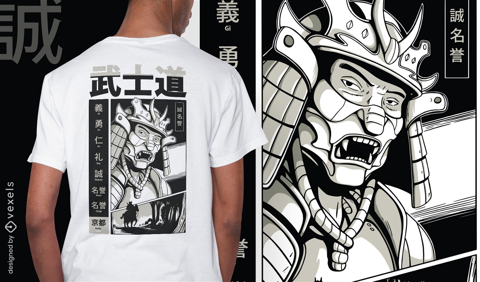 Design de camiseta com rosto Samurai Bushido