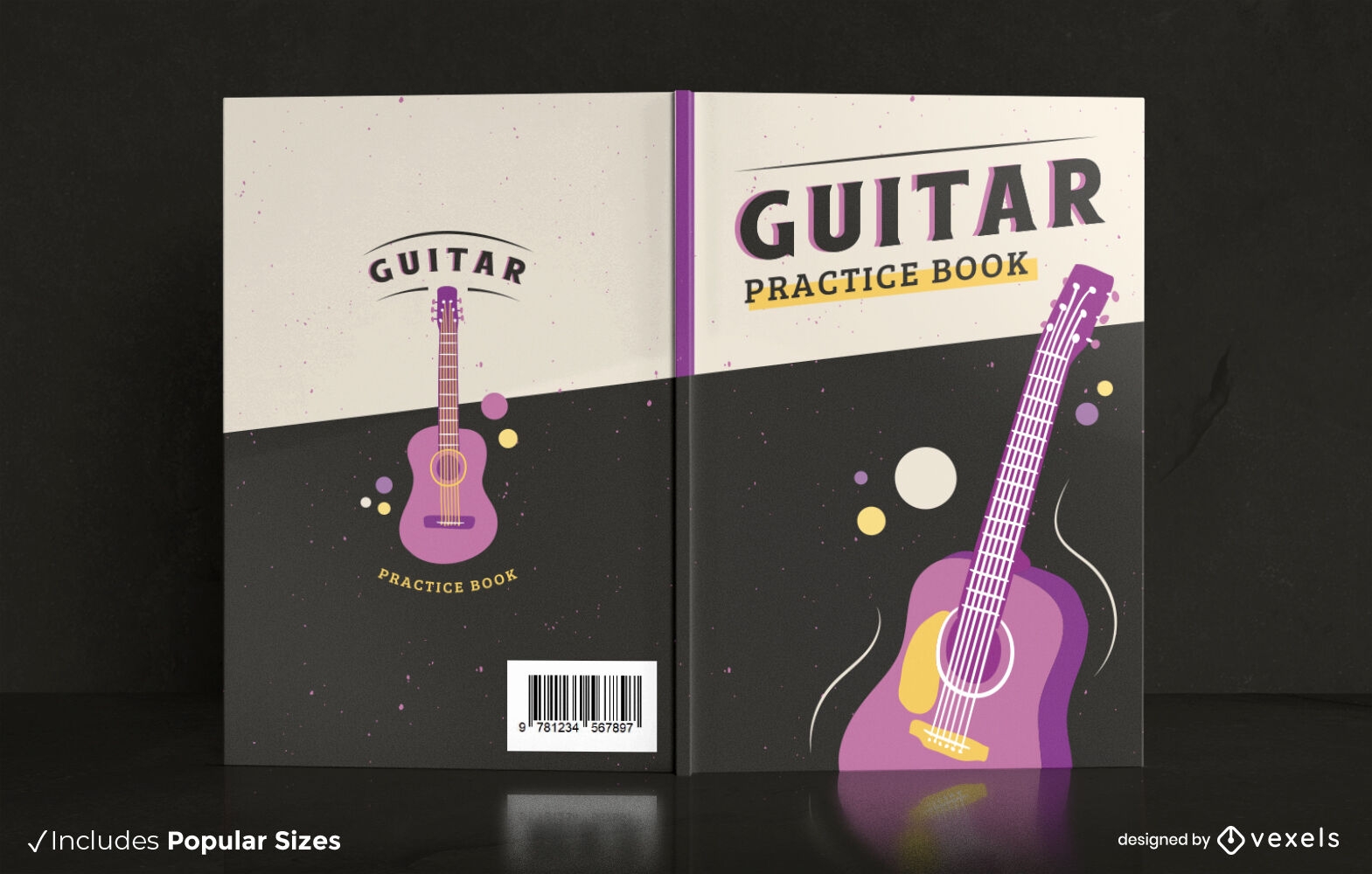 Diseño de portada de libro de práctica de guitarra acústica.