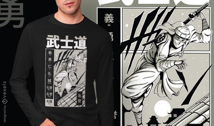 Samurai com design de t-shirt de salto katana