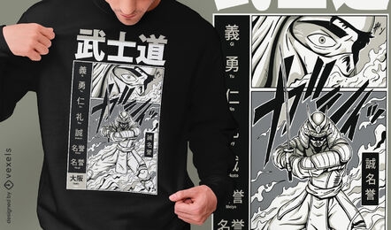 Design de camisetas japonesas de guerreiro bushido