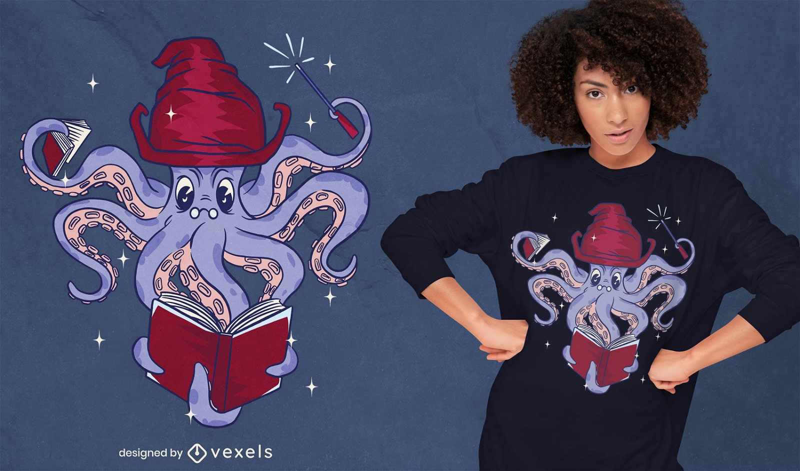 Wizard octopus reading book t-shirt design