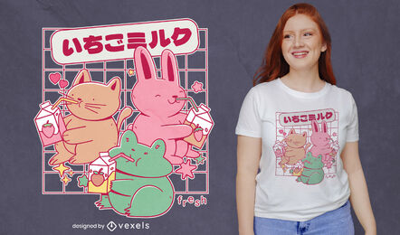 Niedliche Tiere trinken Milch T-Shirt Design