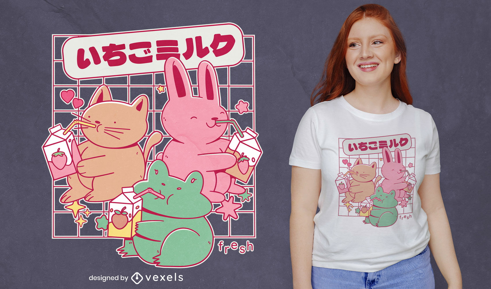 Diseño de camiseta de animales lindos bebiendo leche.