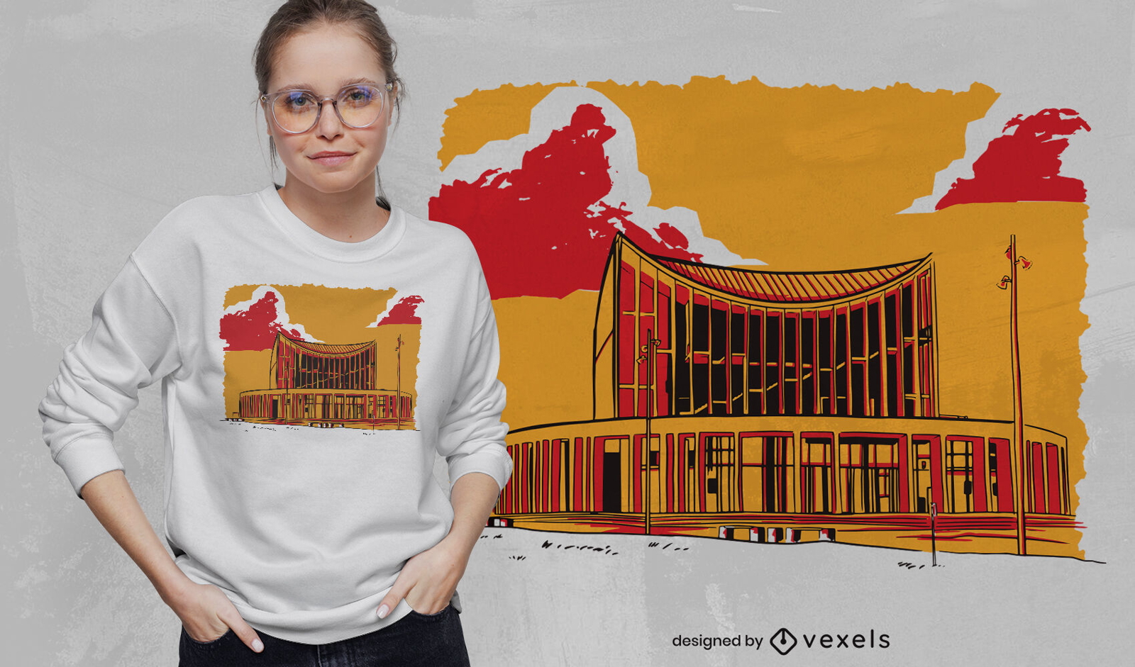 Design de t-shirt Orange Building Sketch