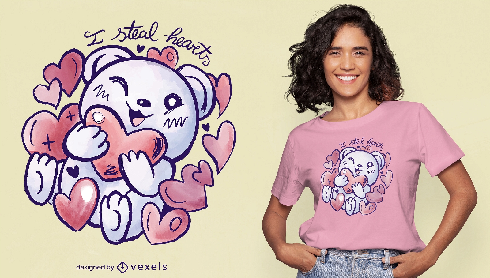 Bear com design de t-shirt do dia dos namorados com corações