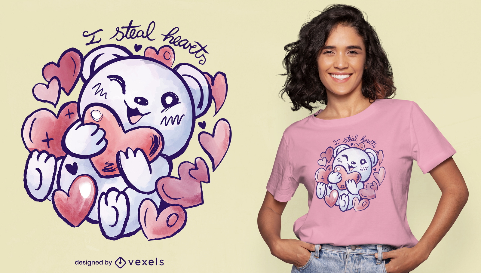 Oso con corazones diseño de camiseta del día de san valentín