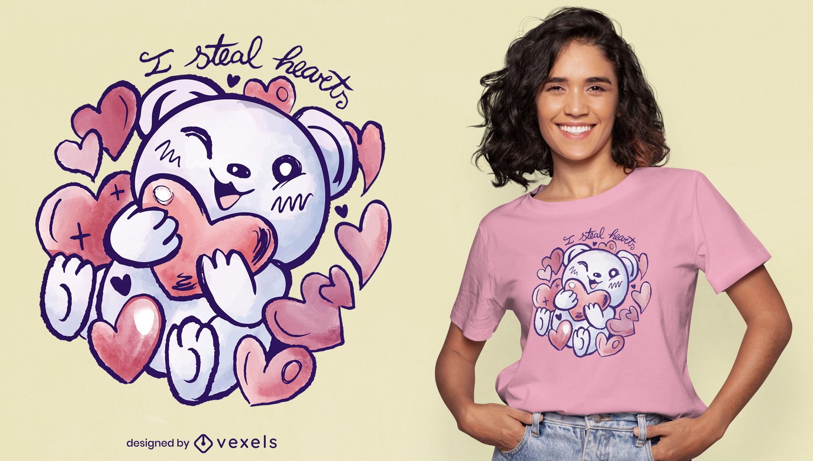 Urso com design de camiseta de dia dos namorados de cora?es