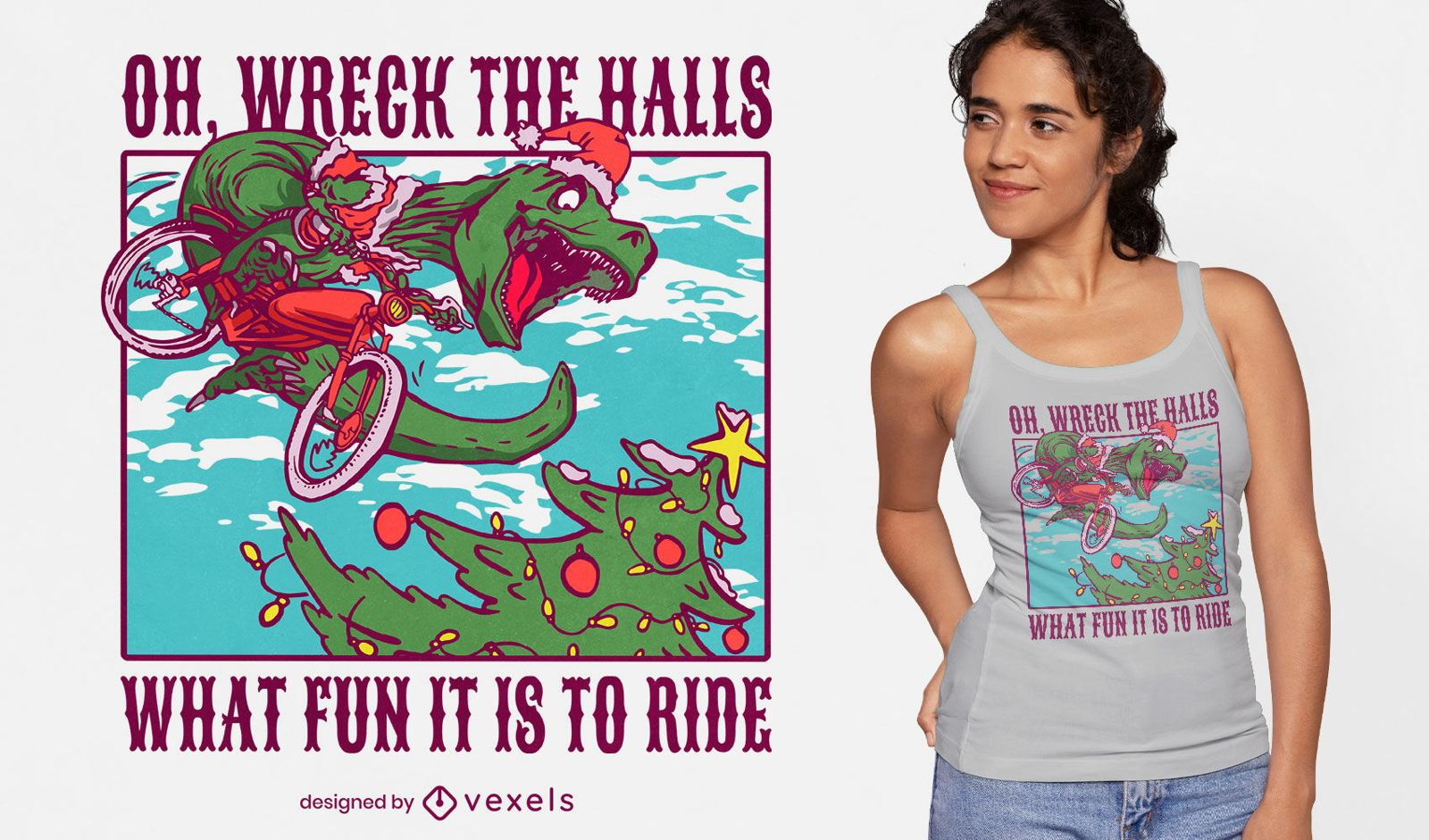 Christmas t-rex rider t-shirt design