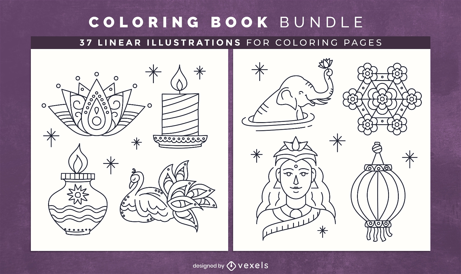 Páginas de design de livro para colorir de Diwali India
