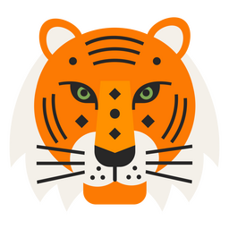 Cara frontal plana de tigre Diseño PNG