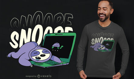 Faultier schläft auf Laptop-T-Shirt-Design