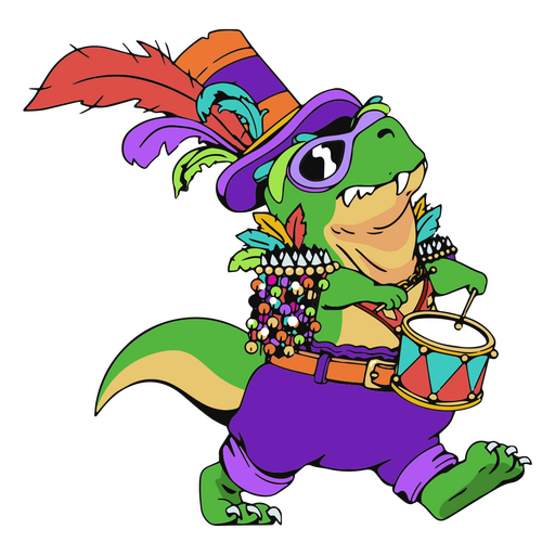 T-rex in Mardi Gras costume PNG Design