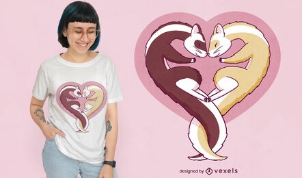 Diseño de camiseta de corazón encantador de hurones