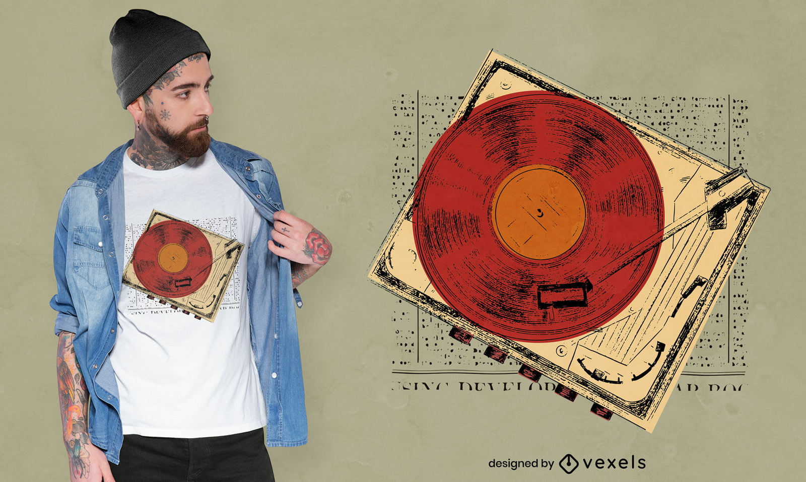 Design vintage de t-shirt de vinil com plataforma giratória