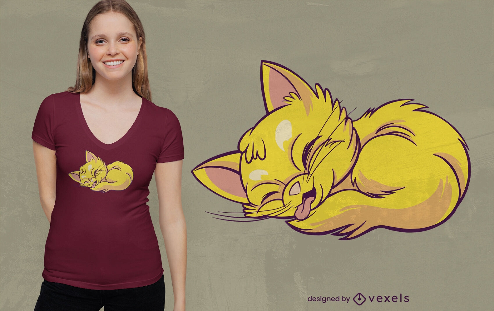 Design adorável de t-shirt de gato dormindo