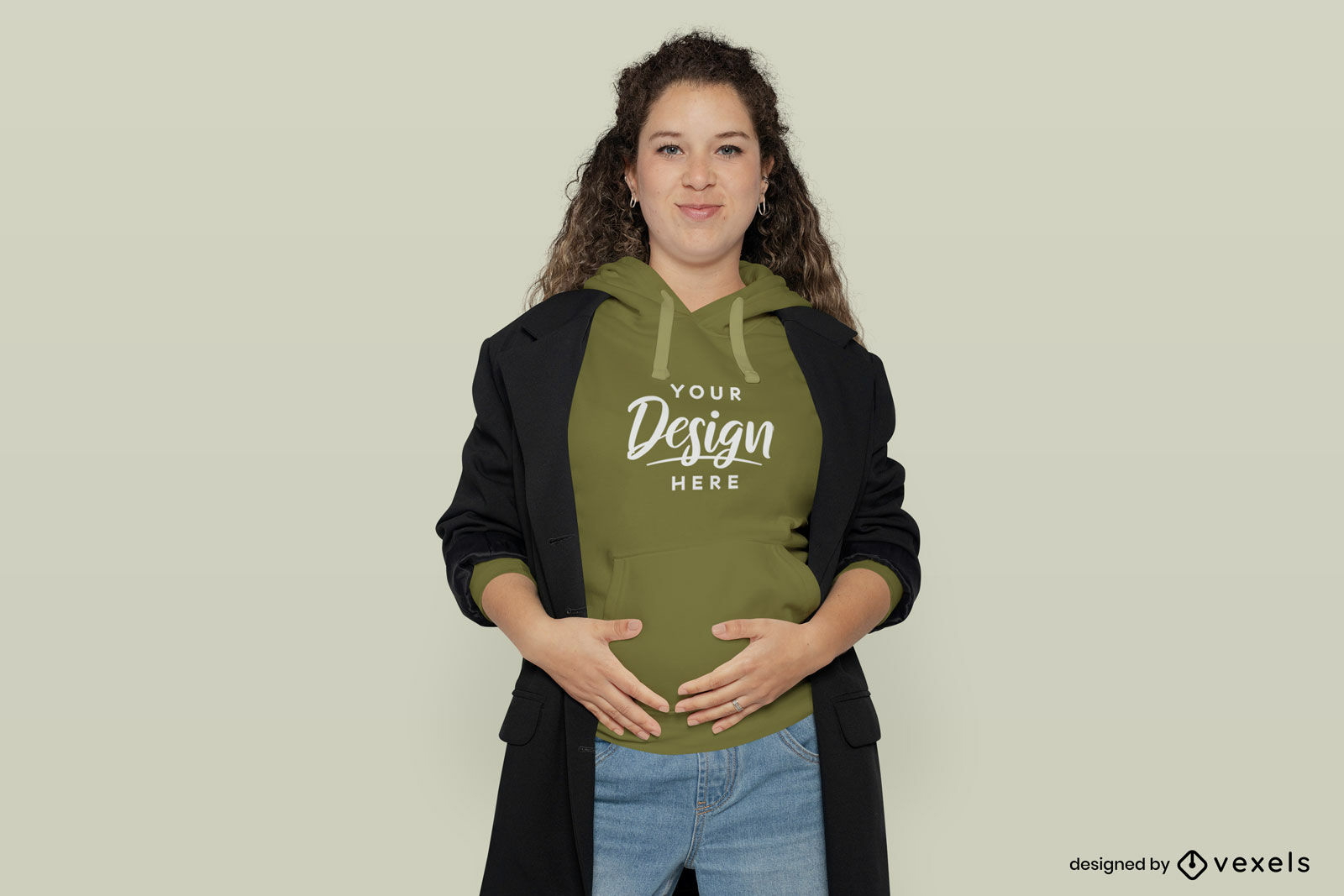 Pregnant model with blazer hoodie mockup