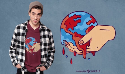 Hände halten schmelzende Erde T-Shirt Design