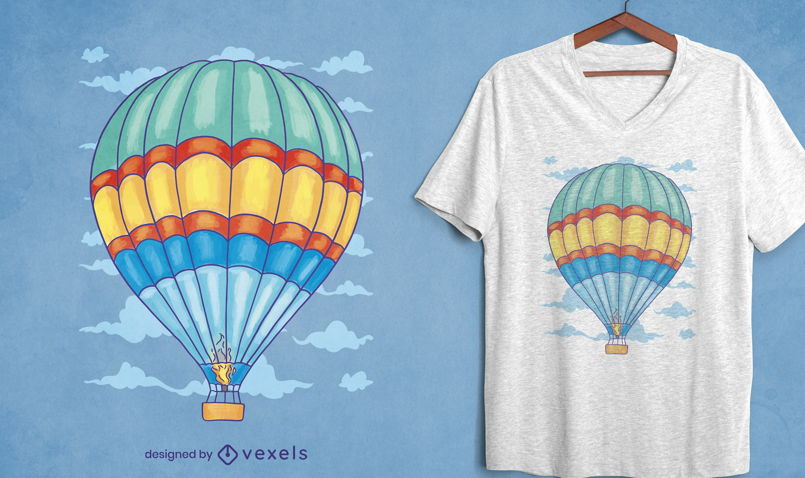 Heißluftballon fliegendes T-Shirt Design