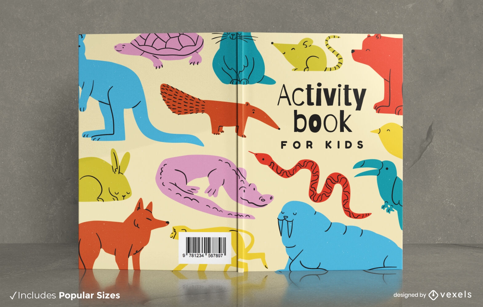 Colorful animals kids book cover design