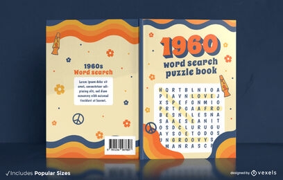 Design de capa de livro retrô quebra-cabeça de busca de palavras