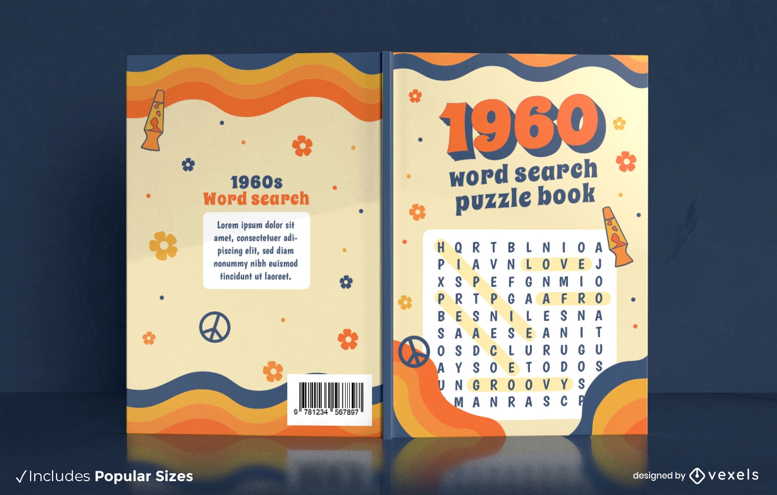 Wortsuchrätsel Retro-Buchcover-Design