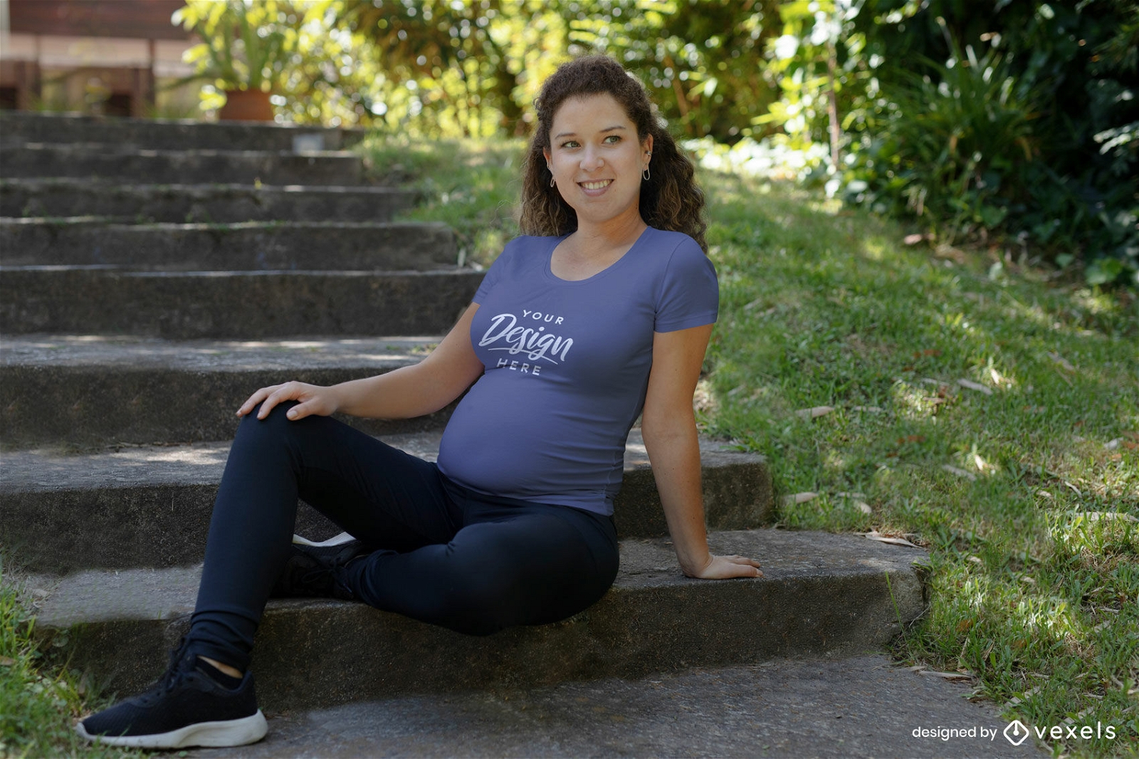 Pregnant model sitting t-shirt mockup