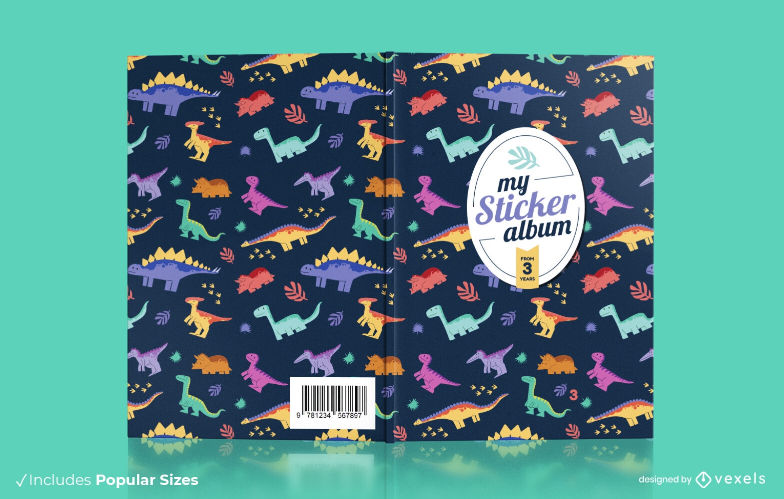 Niedliches Dinosaurier-Tiere-Buch-Cover-Design