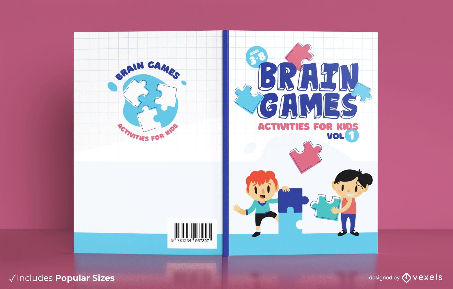 Design de capa de livro para crianças com peças de quebra-cabeça