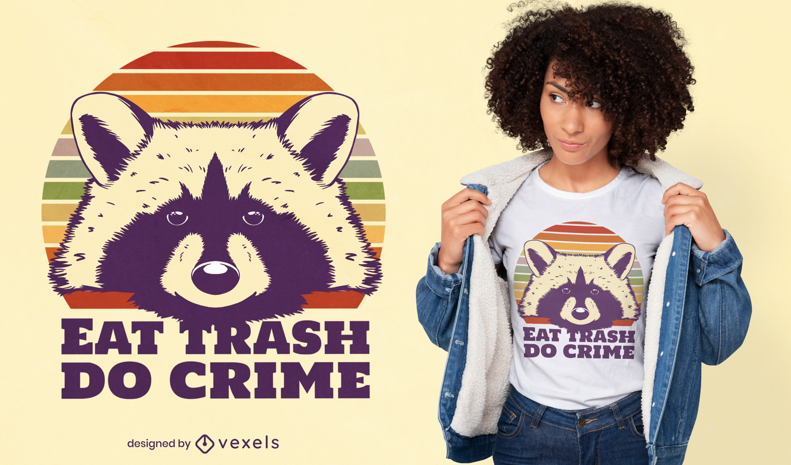 Coma lixo fa?a crime design de t-shirt de guaxinim engra?ado