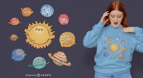 Sistema solar fofo com design de camiseta de planetas